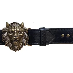 Kim White Studded Lion Belt in Black