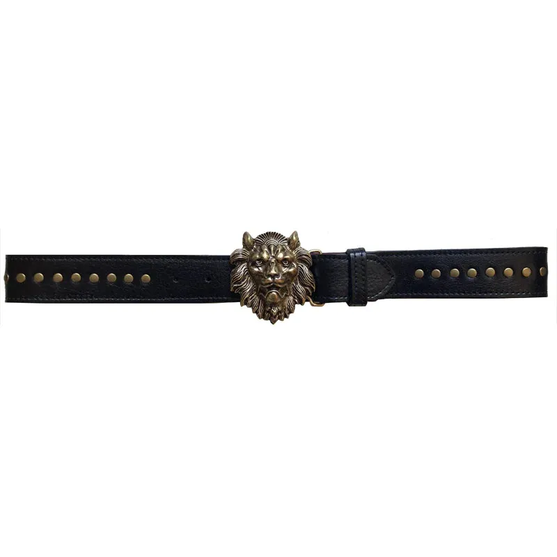 Kim White Studded Lion Belt in Black