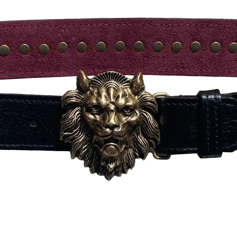 Kim White Studded Lion Belt in Black
