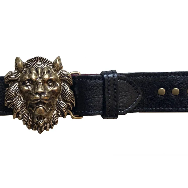 Kim White Studded Lion Belt in Black