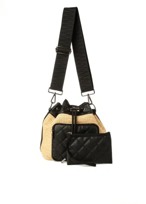 Lindsey Drift Bucket bag - RAFFIA/BLACK PEBBLE