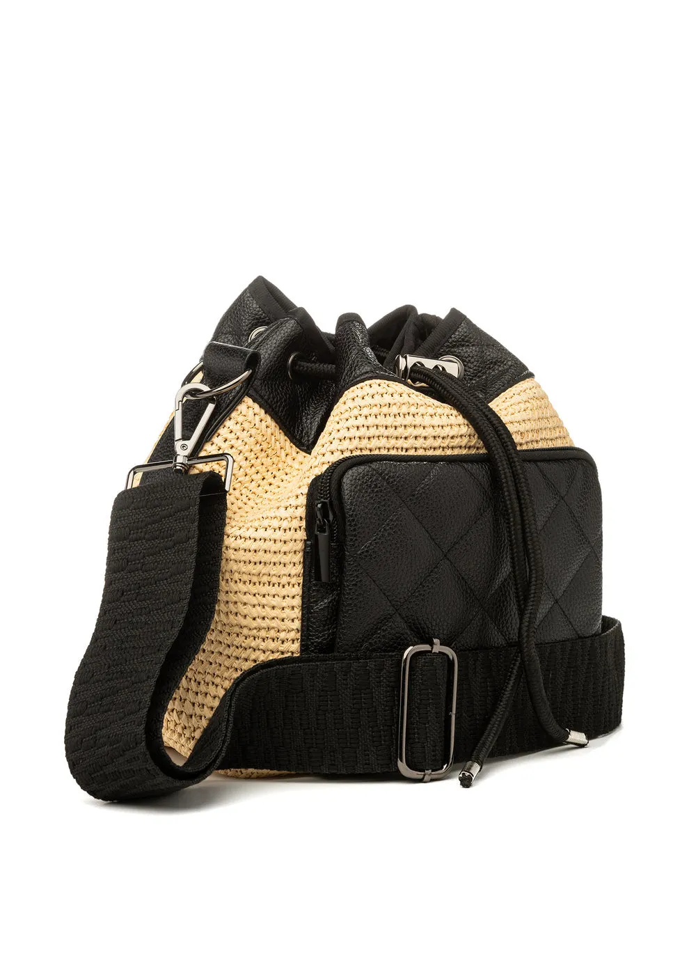 Lindsey Drift Bucket bag - RAFFIA/BLACK PEBBLE