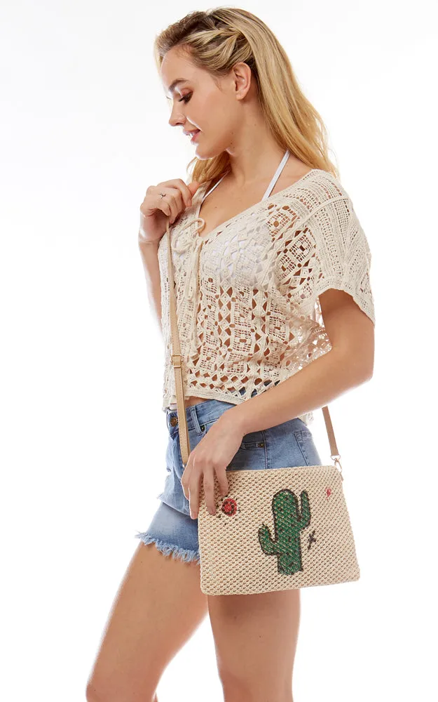 LOA303 Cactus Straw Pouch Crossbody Bag