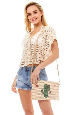 LOA303 Cactus Straw Pouch Crossbody Bag