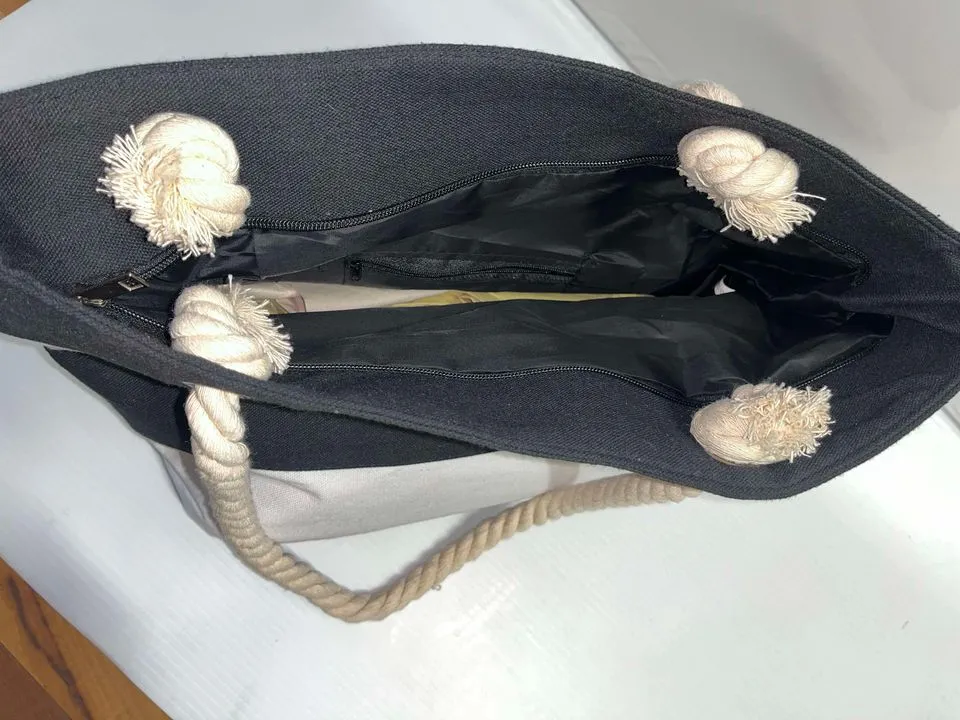 Purse - Black &White horizintal stripped canvas bag