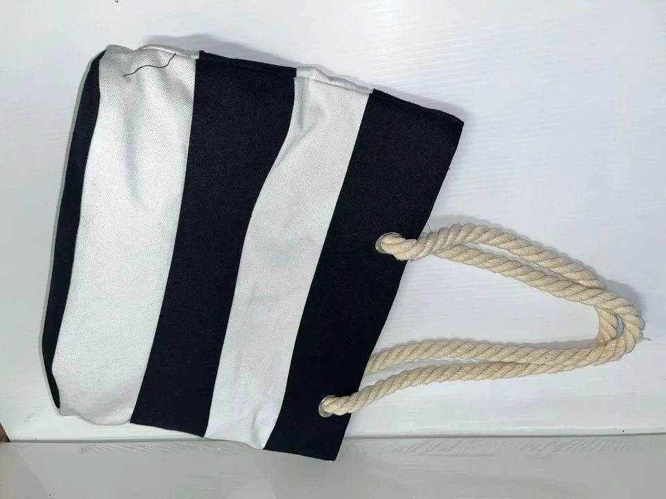 Purse - Black &White horizintal stripped canvas bag