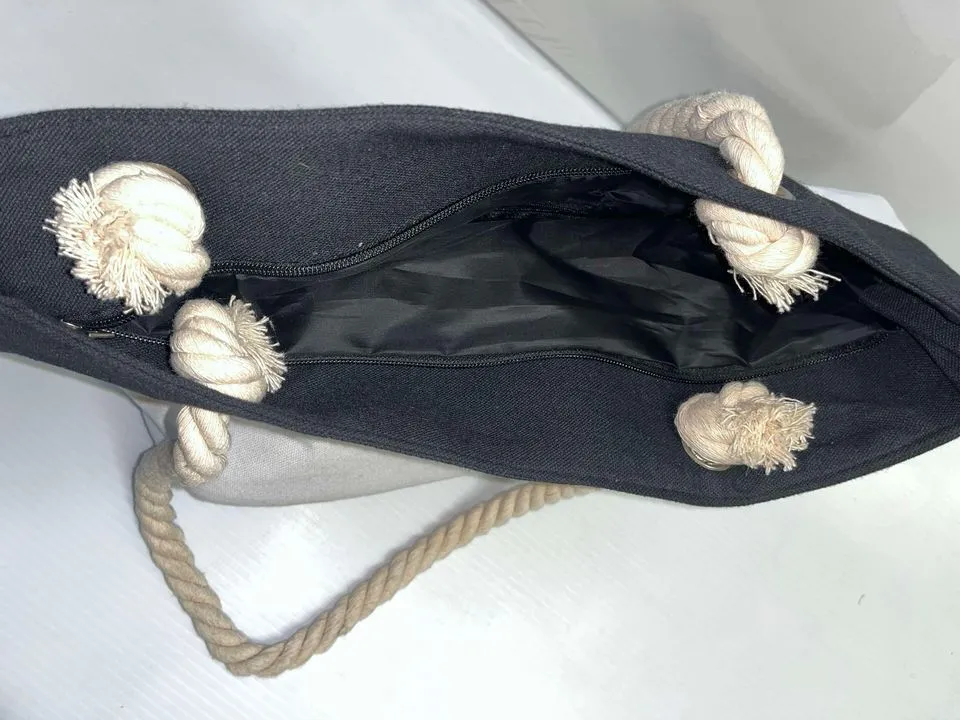 Purse - Black &White horizintal stripped canvas bag