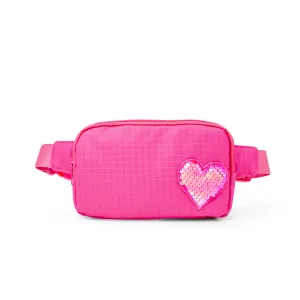 Sequin Heart Belt Bag for Kids: Hot Pink
