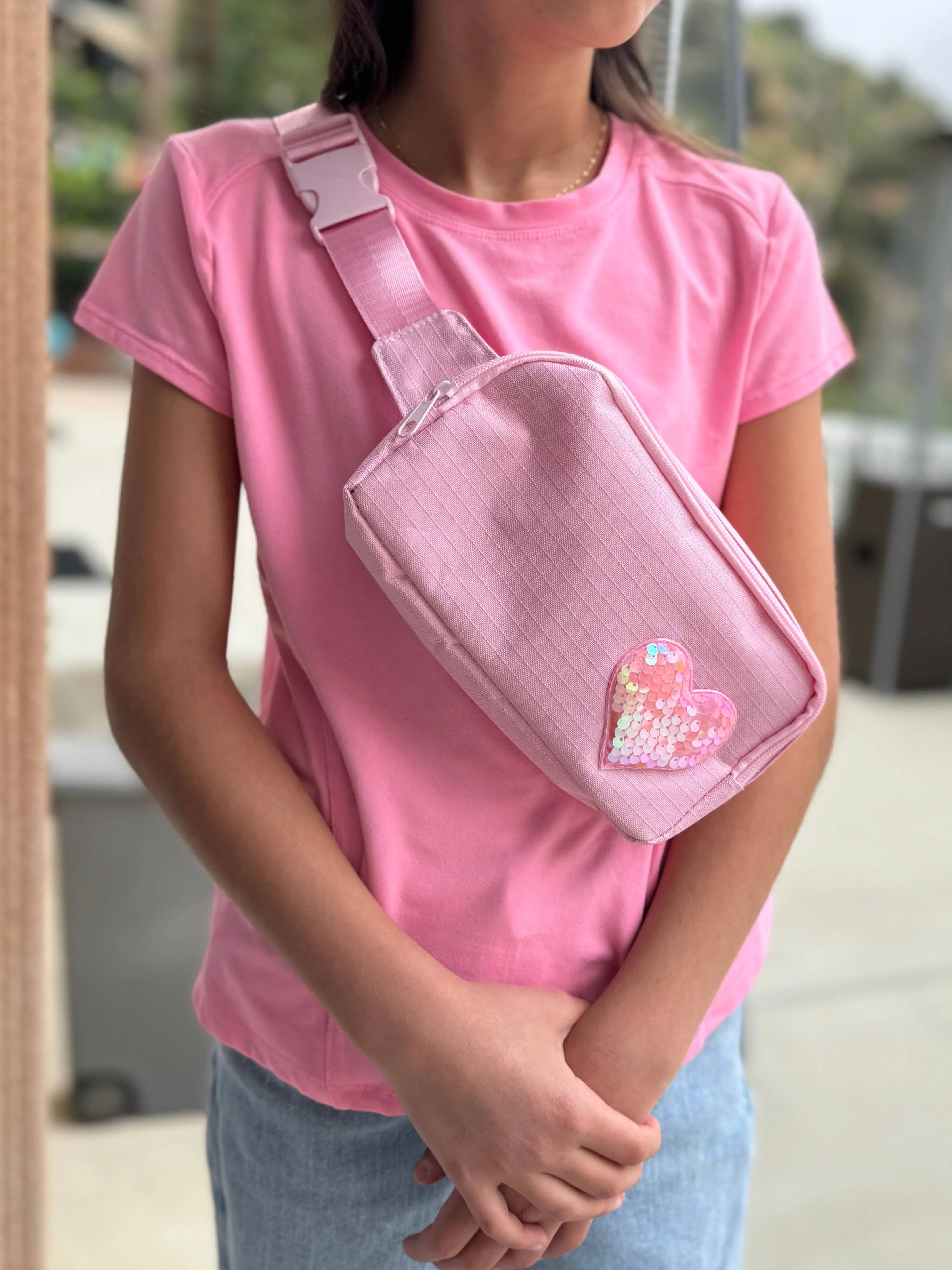 Sequin Heart Belt Bag for Kids: Pink
