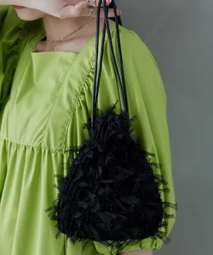Tulle fringe drawstring mini bag