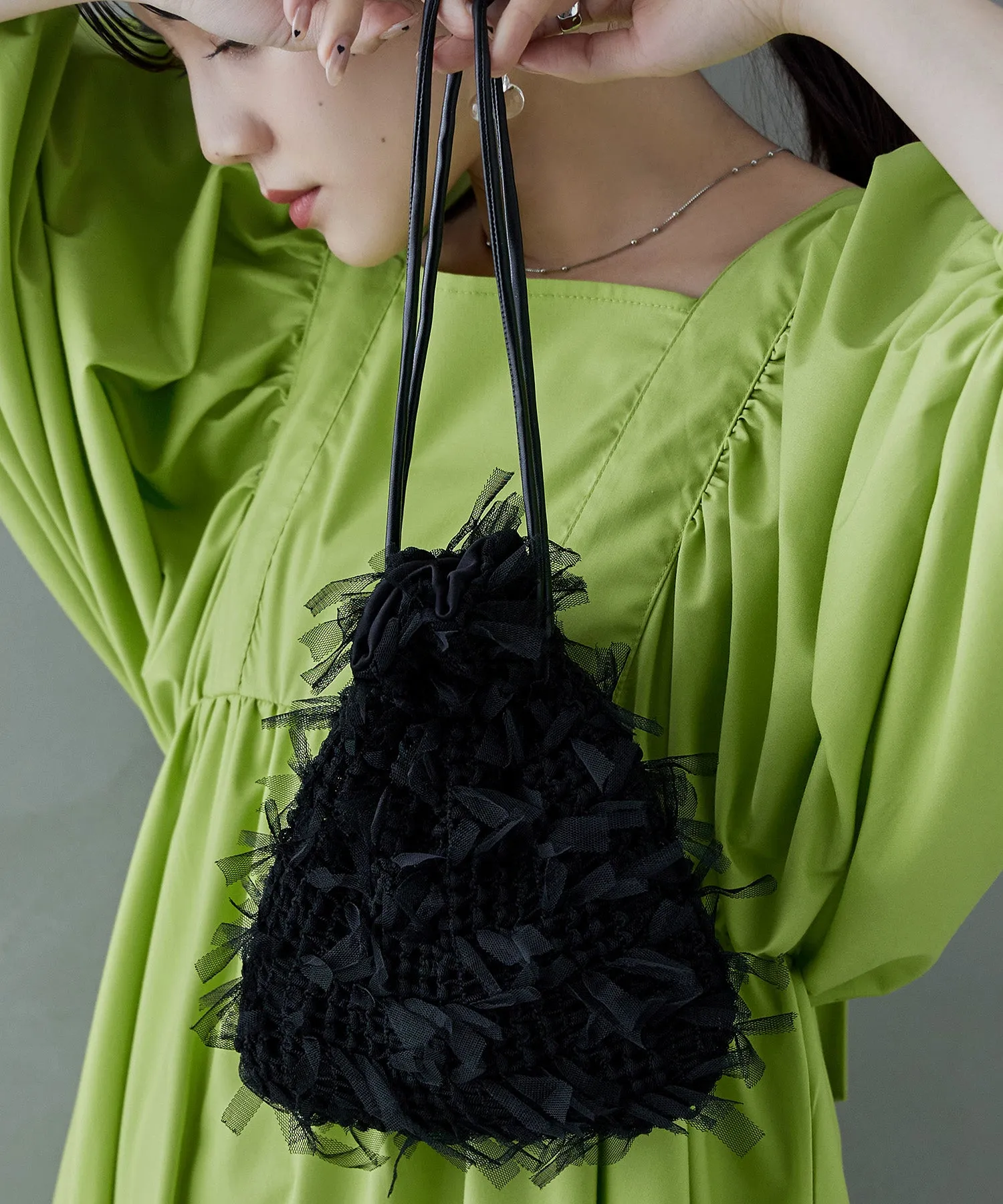 Tulle fringe drawstring mini bag