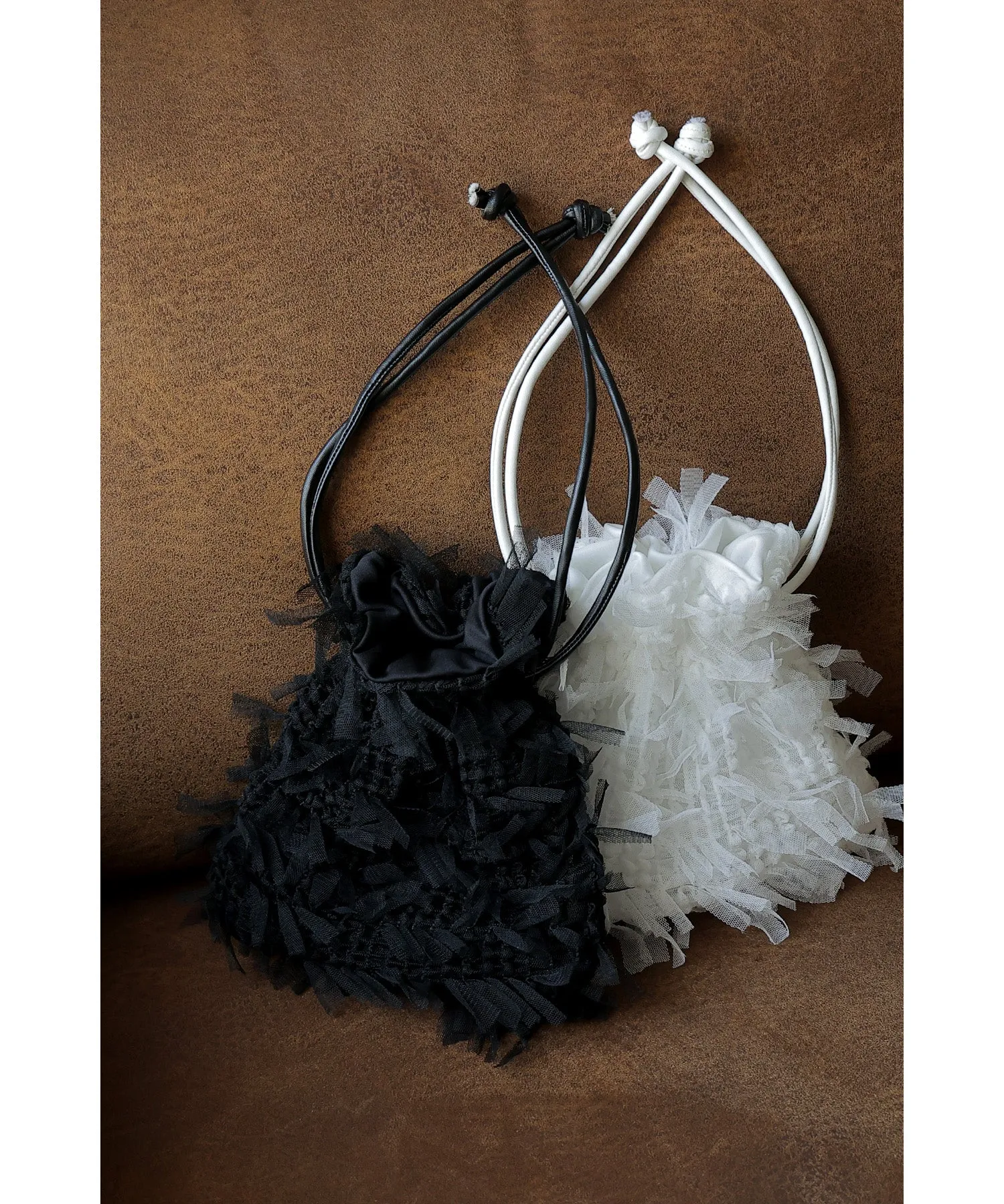 Tulle fringe drawstring mini bag