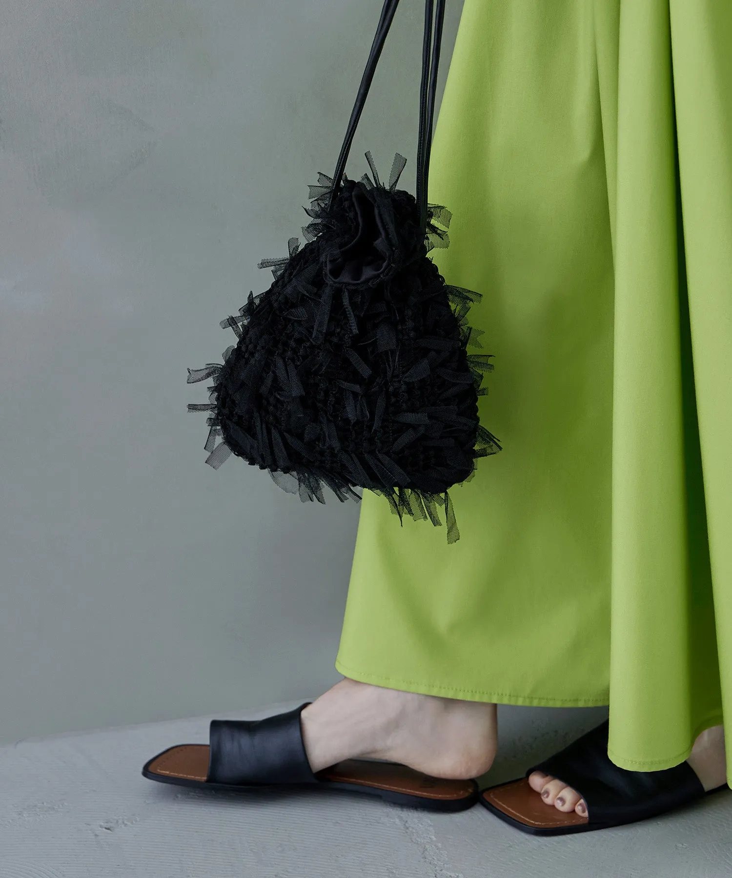 Tulle fringe drawstring mini bag