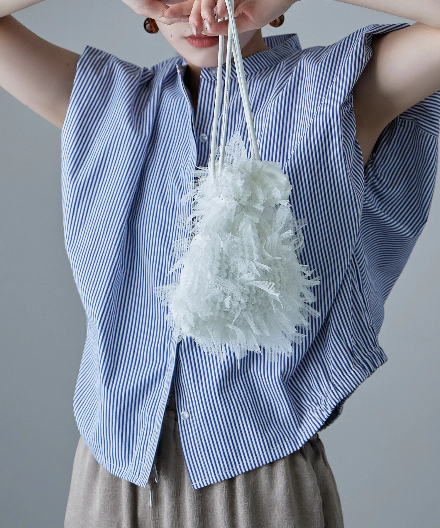 Tulle fringe drawstring mini bag