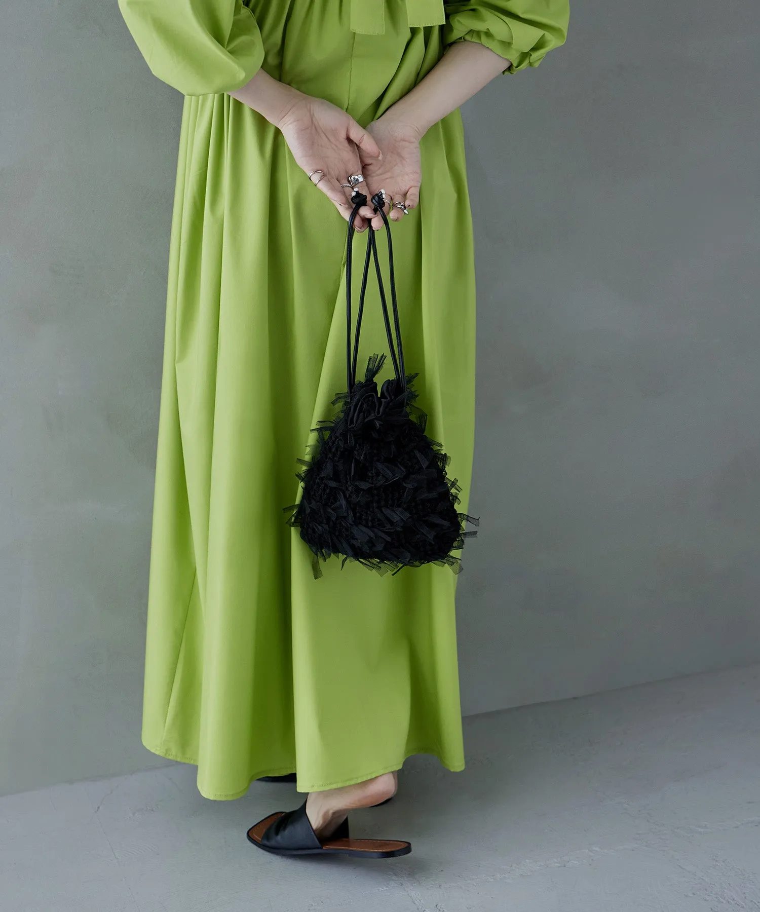 Tulle fringe drawstring mini bag