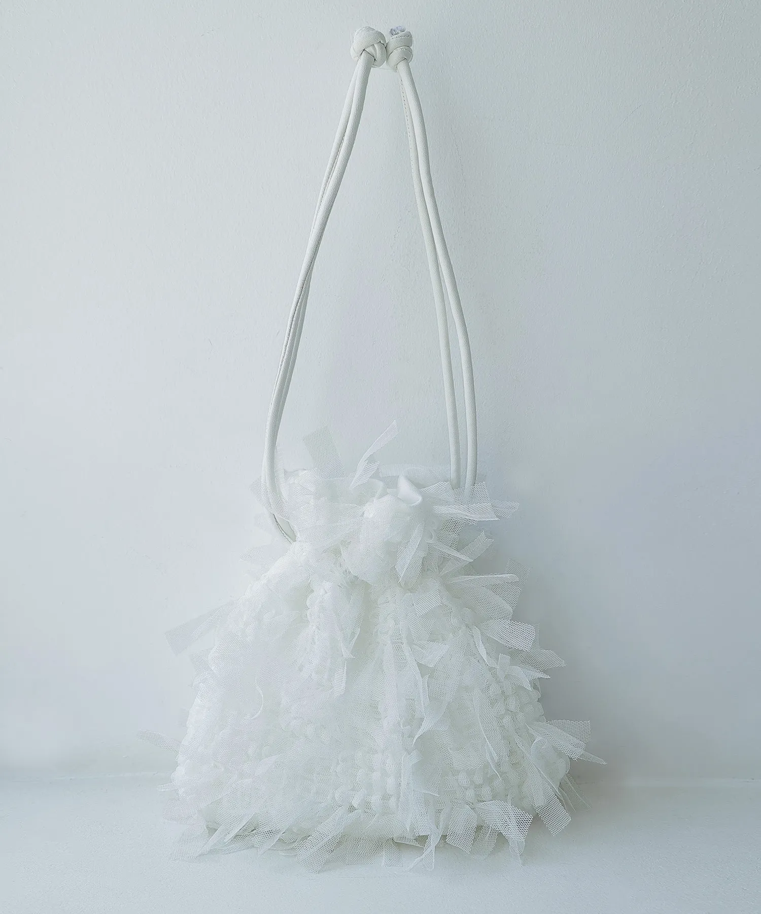 Tulle fringe drawstring mini bag