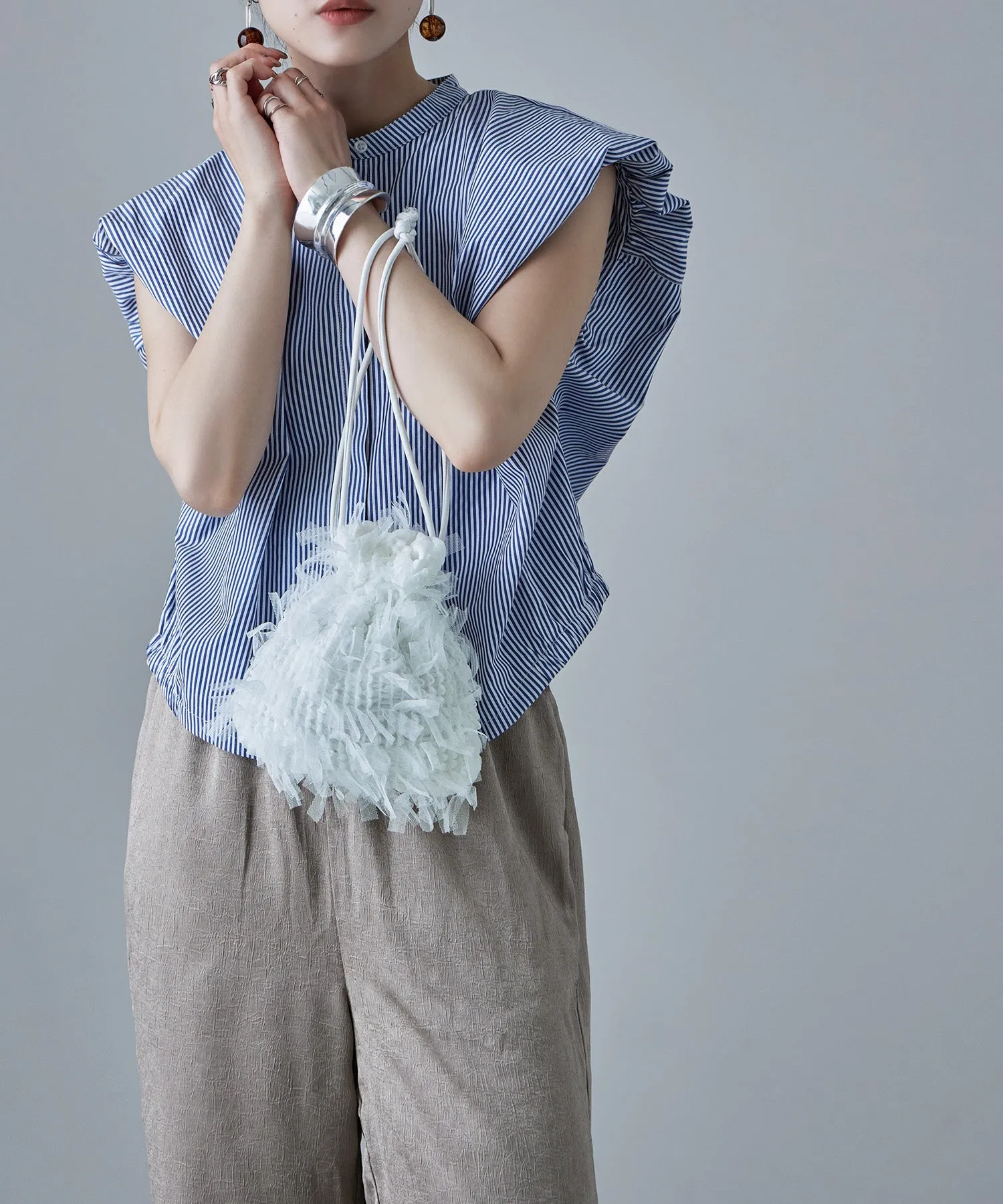 Tulle fringe drawstring mini bag