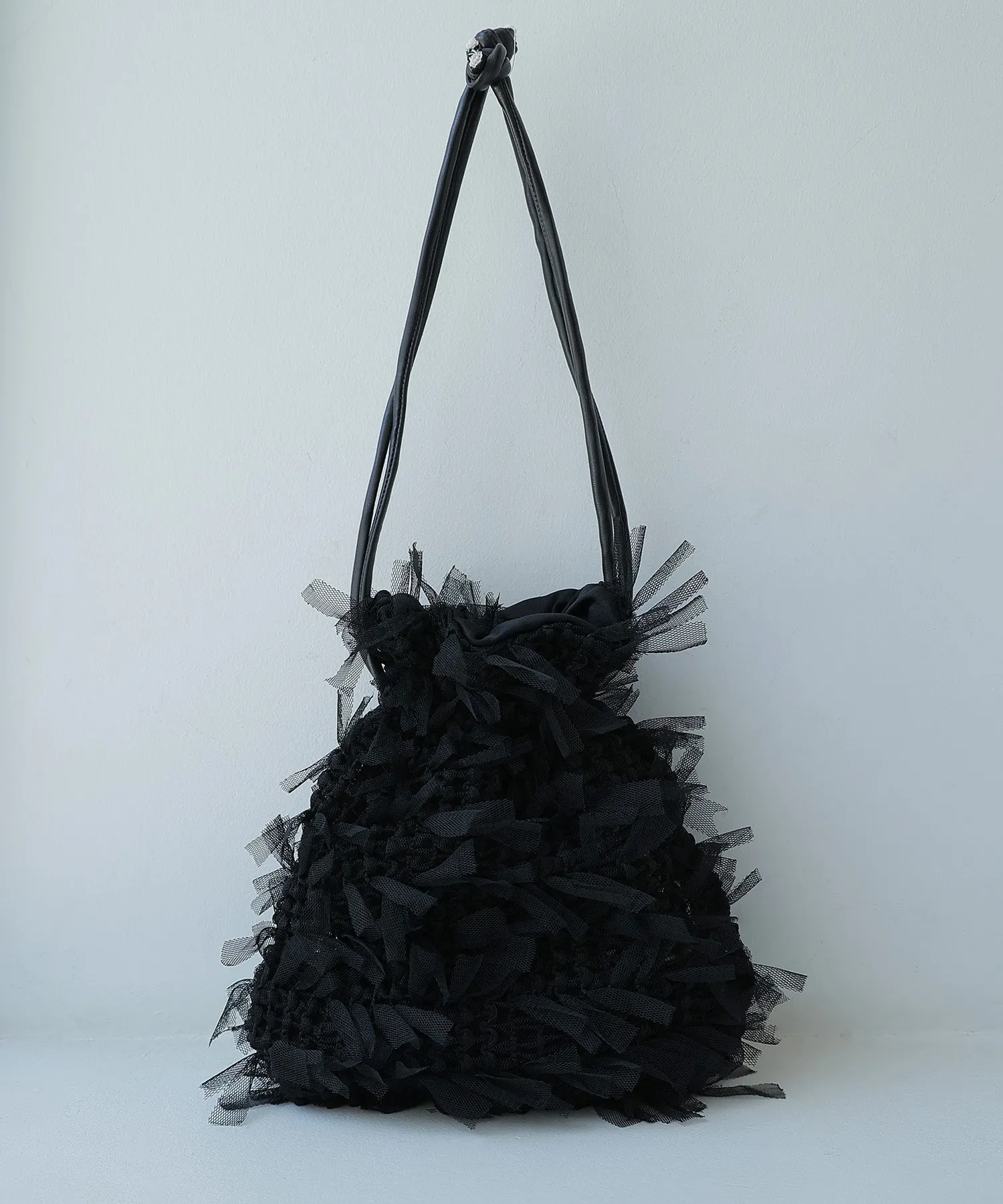 Tulle fringe drawstring mini bag